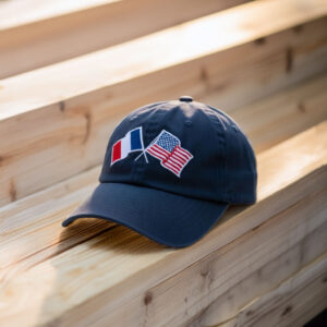 France and USA Crossed Flags Embroidered Hat