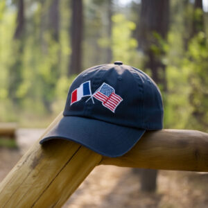 France and USA Crossed Flags Embroidered Hat
